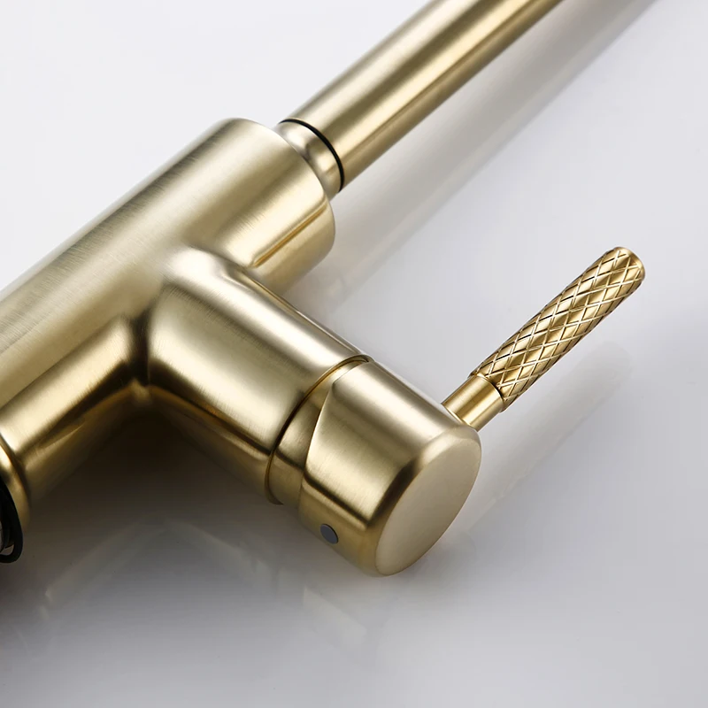 Bagnolux Brushed Gold Brass Kitchen Faucet NEW Premium Gooseneck Pull Out Kitchen Faucet Sink Mixer Tap Solid Brass Construction