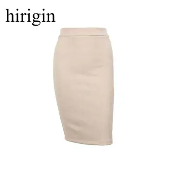 

hirigin 2020 Sexy Beige Color Midi Pencil Skirt Women 2020 Fashion Elastic High Waist Office Lady Bodycon Pencil Skirts
