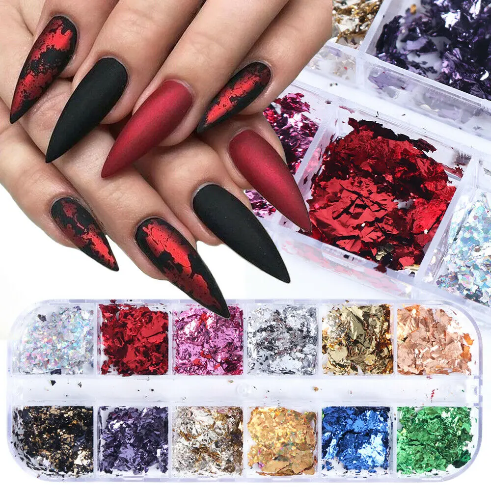 

1 Box Nail Sequins Paillette Irregular Flakes Gold Silver Pigment Nail Art Decoration Tips Mirror Glitter Holographic Foil Paper