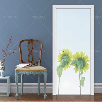

Home Decor Paste Self Adhesive Plant Sunflower 3D Wall Sticker Print Art Color Bricks Pulling Door Waterproof Wallpaper Picture