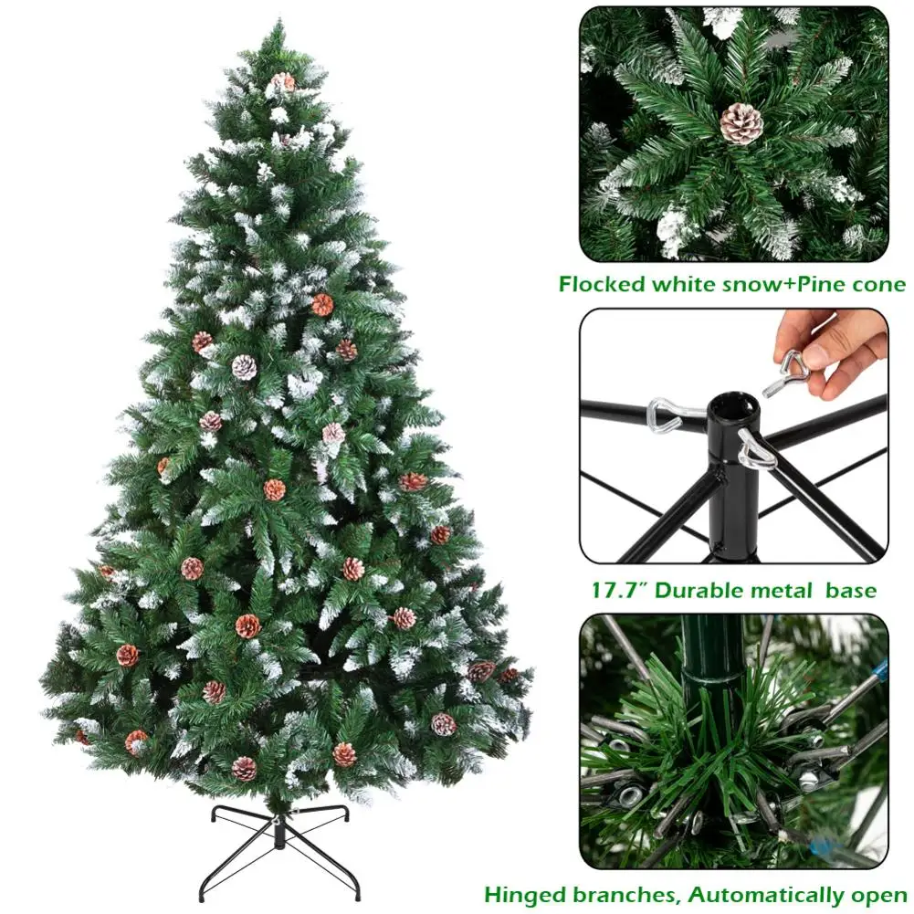 

Artificial Christmas Tree 6FT 920 Branches Flocking Spray White Tree Plus Pine Cone Xmas Tree Home Decorations 40E