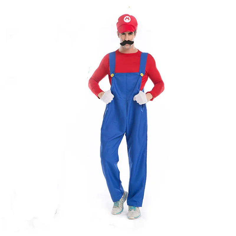 Super Mario Bro Супер Марио и Луиджи Косплэй костюм комплект красный зеленый пальто Кепки брюки толстовки костюмы на Хэллоуин, способный преодолевать Броды для взрослых мужской костюм - Цвет: red set