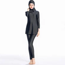 Исламские женщины Буркини мусульманские купальники традиционные 3 шт хиджаб полный костюм модный сплошной цвет длинный купальник для