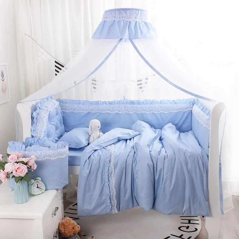 Baby Crib Around Protector Craddle Lace Bumper Princess Style Solid Color Cotton Bed Sheet Bedclothes Four Seasons Universal (3)