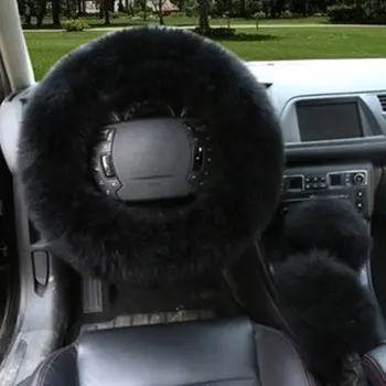 

Car Wool Steering Wheel Cover Handbrake Cover Artificial Wool Super Soft And Luxurious Keep Warm In Winter 3Pcs/Set