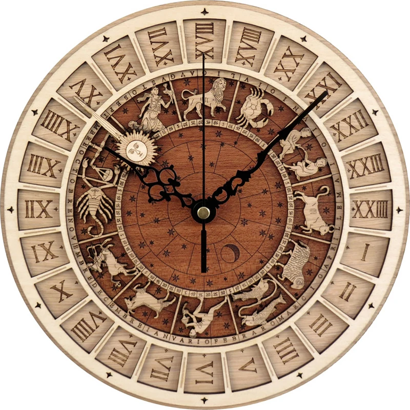 Горячие креативные настенные часы венецианские астрономические деревянные часы настенные часы для гостиной кварцевые часы 12 созвездий украшение дома
