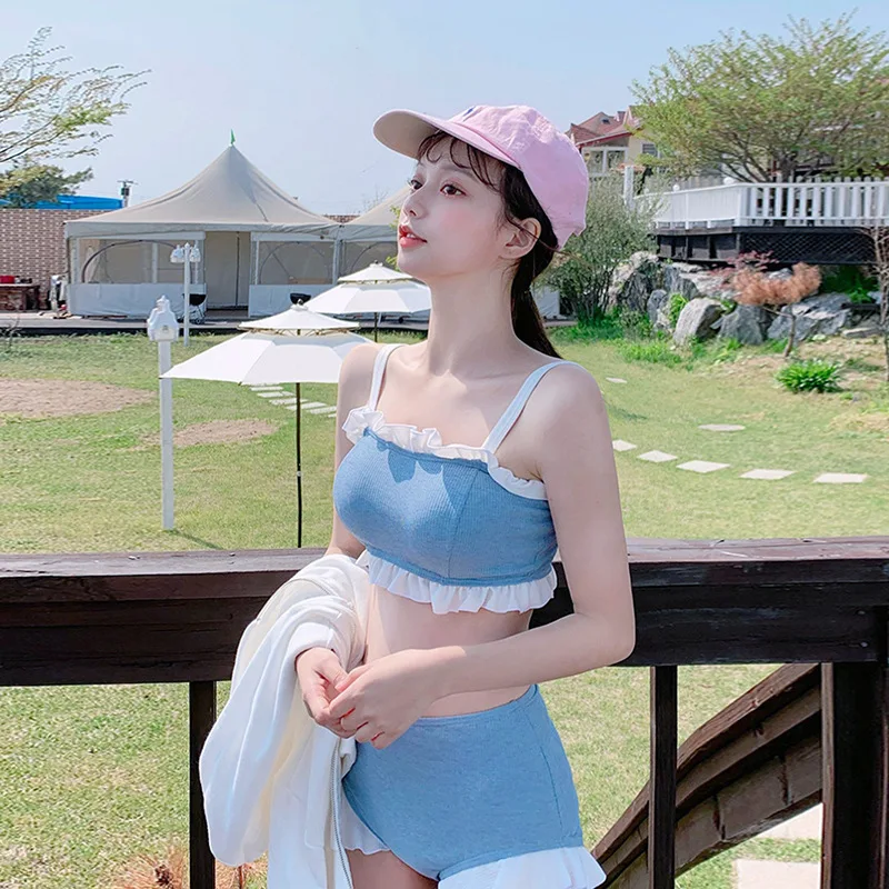 

Swimwear Woman Girl Swimsuit Tankini Women Two Pieces For Separate Bathing Suits Girls Female Size Edge High Waist Polyester