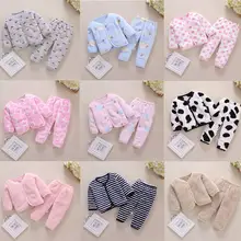 Флисовые Толстые Теплые Топы и штаны для новорожденных мальчиков и девочек, пижамный комплект, одежда для сна хлопковые мягкие модные комплекты с v-образным вырезом для маленьких мальчиков