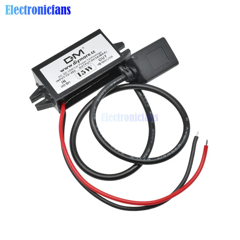 DC 12V to 5V Step Down Модуль питания USB Female Port Converter Potting Waterproof Power Module for phone