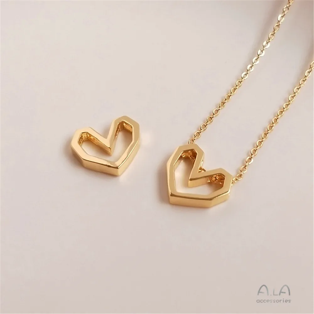 14K Gold Filled Geometric frame heart shape heart pendant DIY necklace clavicle chain pendant earrings accessories