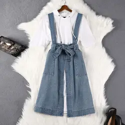 Lan Mu/платье большого размера с квадратным узором; модная толстовка с капюшоном для девочек; элегантная джинсовая юбка; комплект из двух