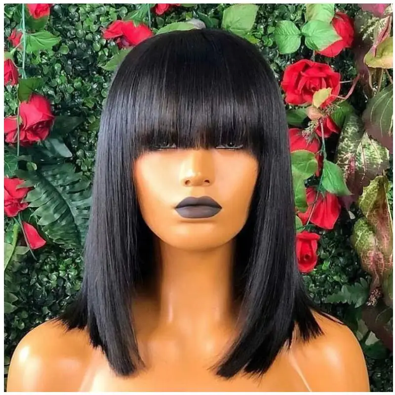 Lowered Wigs Bangs Human-Hair-Wigs Short Bob Lace-Front Magic Natural-Color Straight Brazilian Vy8KGXxBa