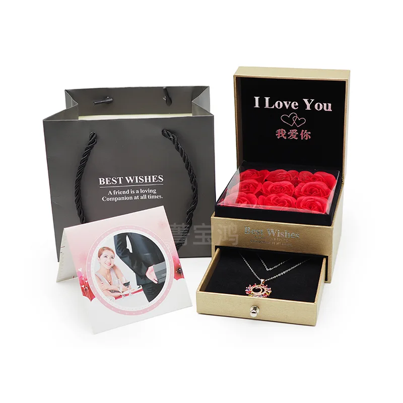 

Lovers' Day Valentine's Day Rose Gift Box Soap Flower Gift Box Jewellery Box with Carry Bag Cards