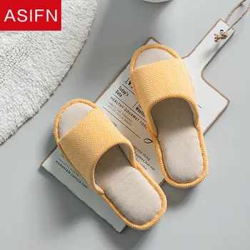 

ASIFN Indoor Home Women's Flax Slippers Spring Summer Men Slipper Non Slip House Slides Female Flip Flops Shoes Woman Couple
