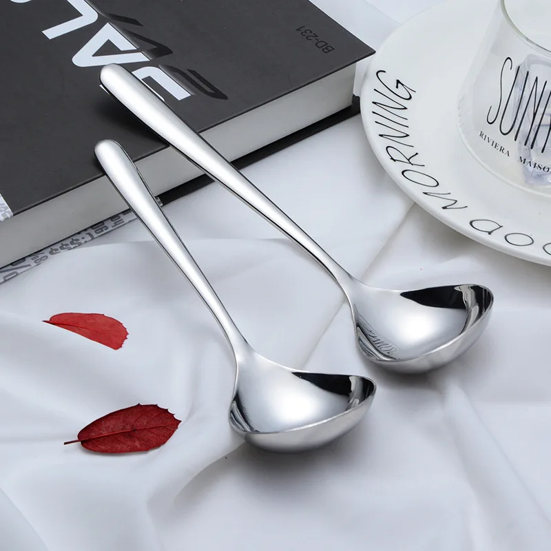 304 Stainless Steel Big Head Spoon Bathy Soup Ladle Thick Cloth Wheel Light Kitchen Practical Tableware Shared Spoon Electricity