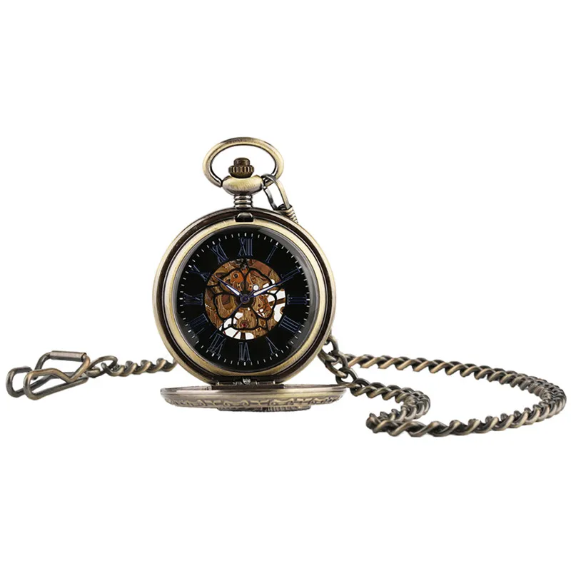 Steampunk Hollow Flying Eagle Handwinding Mechanical Pocket Watch for Unisex Pendant Chain Skeleton Clock Roman Number Dial Gift