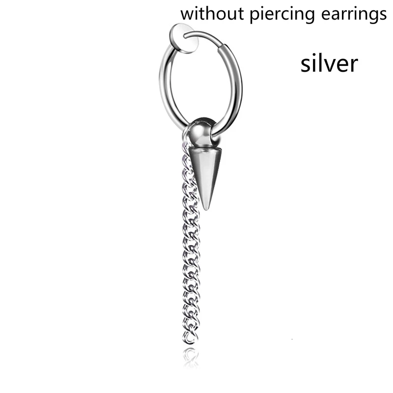 A0007008no piercing Индивидуальные черные полые треугольные панковские висячие серьги, мужские Модные серьги без пирсинга, длинные висячие серьги с конусной кисточкой, 1 шт - Окраска металла: A0007008no piercing