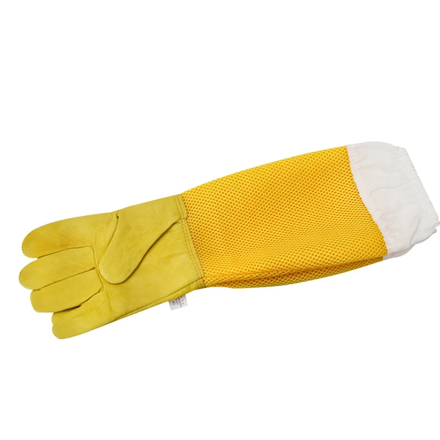 1Pair Méhészeti Kesztyű Védő Ujjai Lélegzetelállító Harapás/Csípős Báránybőr És Háló A Méhész Eszközökhöz - Image 2