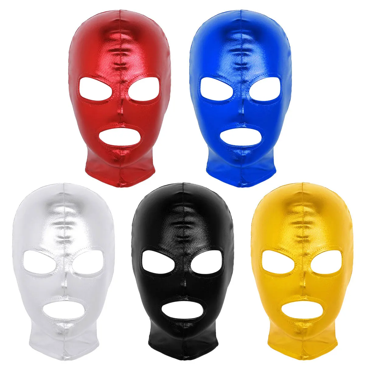 Full Face Mask Unisex Men Women Latex Mask Shiny Metallic Open Eyes and Mouth Headgear Cosplay Role Play Costume