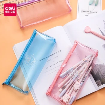 

Deli 66814/66816 Transparetnt pencil case Children School Stationery Fashion Pencil bag For Kids Student kawaii Pen bag