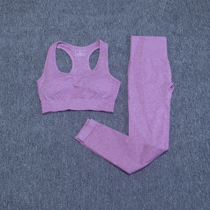 Vital, бесшовный комплект для йоги, женская спортивная одежда, 3 предмета, короткий топ с длинным рукавом+ леггинсы для спортзала+ спортивный бюстгальтер, женские спортивные костюмы для фитнеса - Цвет: bra and pants pink
