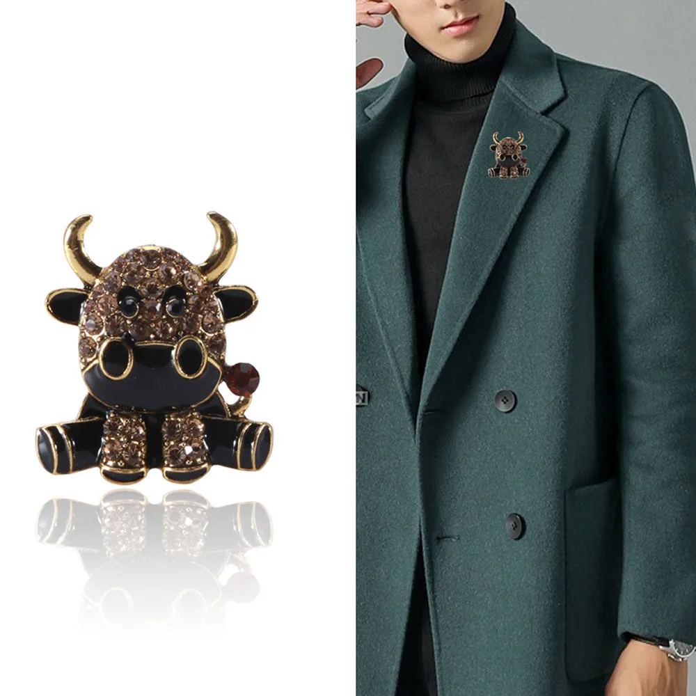 Стразы милые эмалью с изображением коровы броши для женщин китайский быка модные
