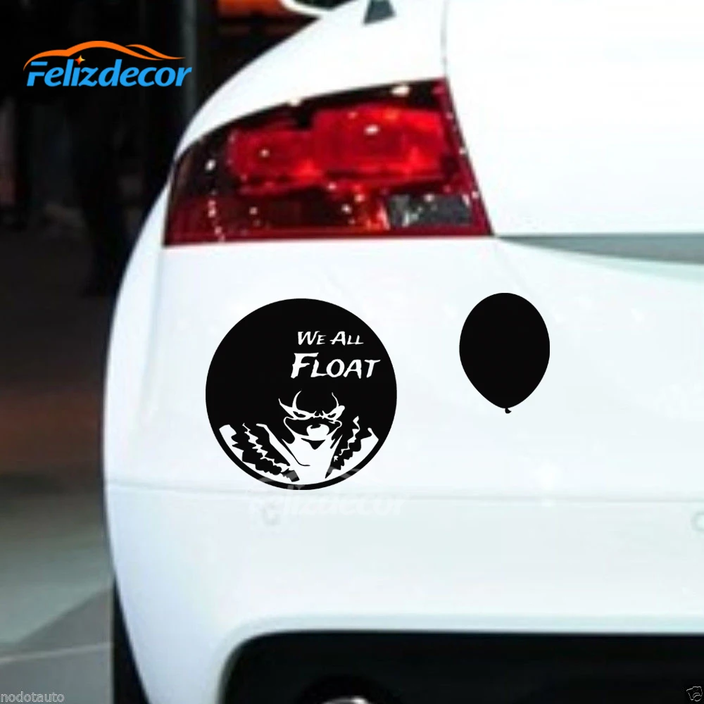 Клоун с тяжелым макияжем выглядит на плавающих шарах автомобиль окно виниловые