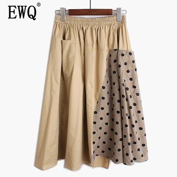 

[EWQ] 2020 Spring Summer New Pattern Elasitc Dot Print Patchwork High Waist Higt Street Skirt Women fashion tide AK73817