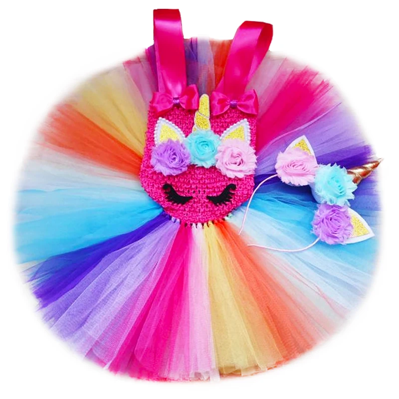 Платье-пачка с единорогом для девочек с повязкой на голову; Jojo Siwa; Радужное платье принцессы с фатиновой юбкой; Детские платья для дня рождения; бальное платье для девочек
