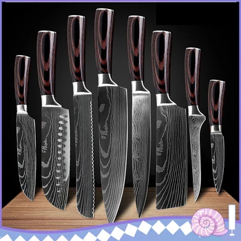 

Kitchen Utility Knives Sets Laser Damascus Pattern Chef Knife Sharp Cleaver Slicing Tools Sets Meat Fish Kitchen Knife Gadgets