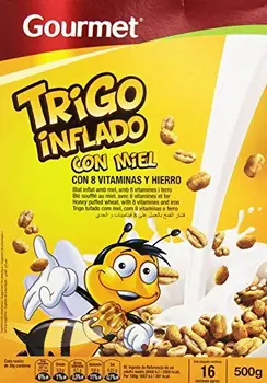 

Gourmet - Trigo inflado con miel - con 8 vitaminas y hierro - 500 g