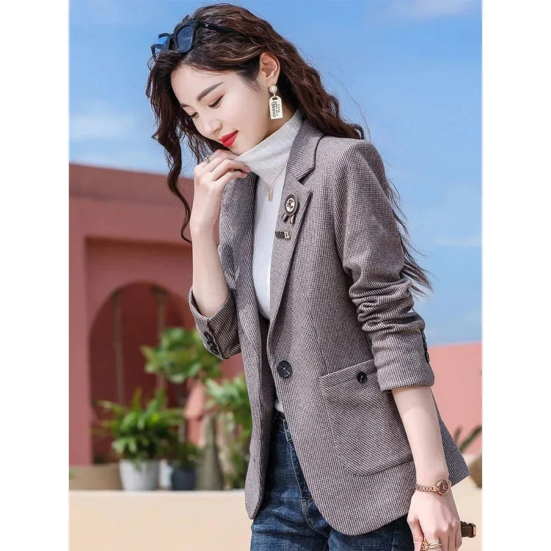 Houndstooth Blazer Women Spring And Autumn 2022 New Casual ladies Woolen  Suit Jacket Female Design Sense CardigaElegant Blouser