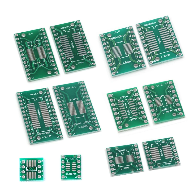 

10pcs PCB Board Kit SMD Turn To DIP Adapter Converter Plate SOP MSOP SSOP TSSOP SOT23 8 10 14 16 20 28 SMT To DIP