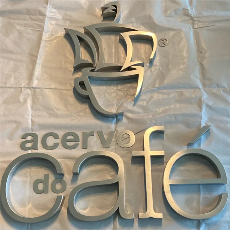 

Factory Outlet Outdoor Metal cafe store logo,brushed stainless steel letters signs, satin finish metal reverse shop name signs