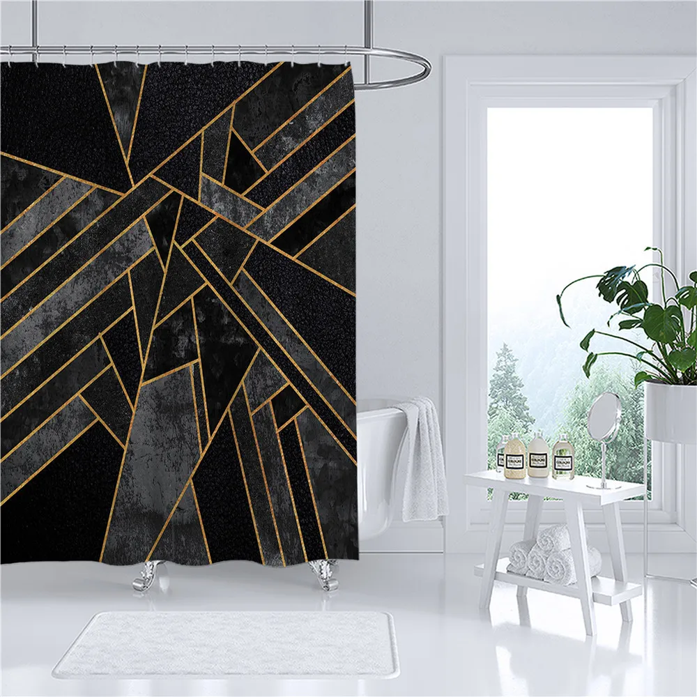 

Creative Geometry of Bath Curtain High Definition Printing Bath Curtain Waterproof, Mildew-proof and Thickening Polyester Bath