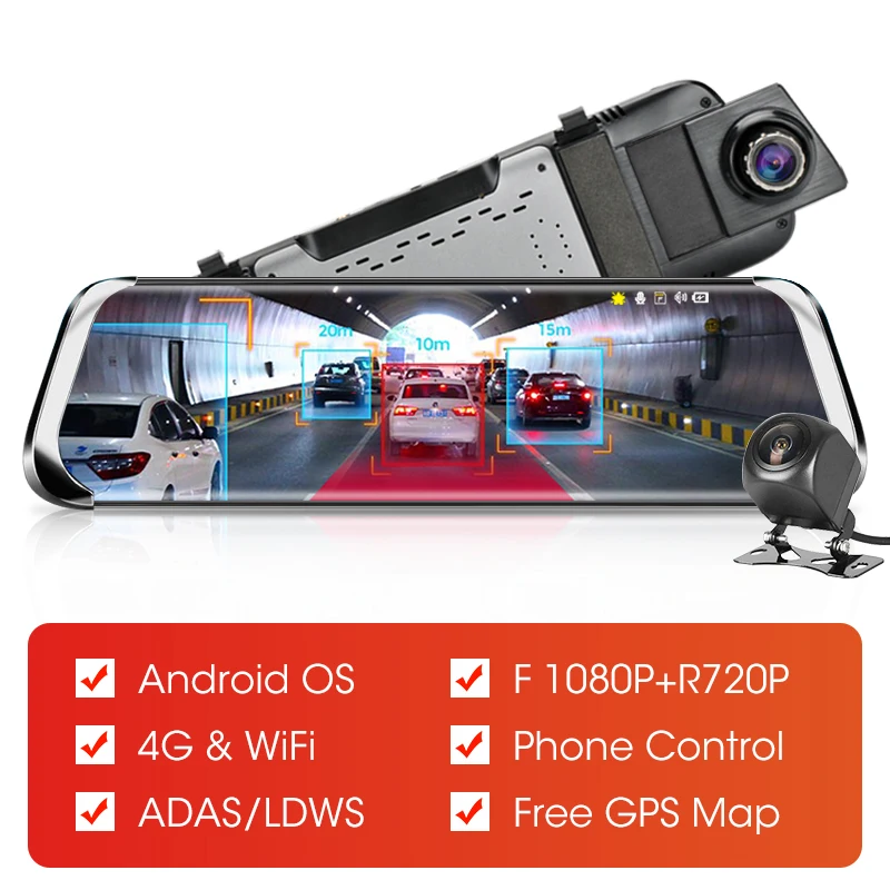 Jansite 1" DVR Dash камера Android Dash Cam зеркало заднего вида gps навигация видео регистратор ADAS/LDWS поток медиа 4 г сеть - Color Name: Android Dual Cam DVR