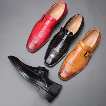 

Top Quality Men's Welted Single Monk Strap Dress Shoes Handmade Imported Leather Busines Office Formal Shoes Plus Size