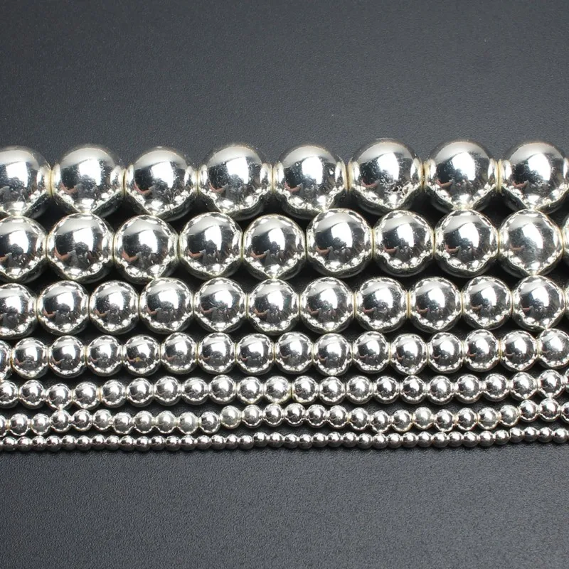 Natural Stone Hematite Round Beads in Gold & Silver Tones for Jewelry Making - 15'' Strand