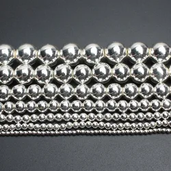 Natural Stone Hematite Round Beads in Gold & Silver Tones for Jewelry Making - 15'' Strand (Silver Plated)