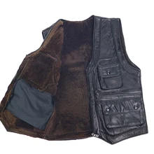 Высококачественный мужской жилет из натуральной кожи одежда двусторонний меховой мотоциклетный жилет Панк мужской жилет без рукава Куртка плюс размер