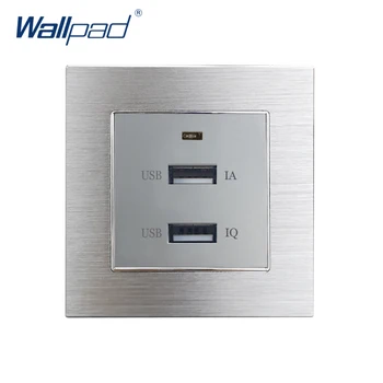 

2.1A USB Socket Wallpad Silver Satin Metal Panel Dual Usb Phone Wall Socket Quick Charge with LED Indicator