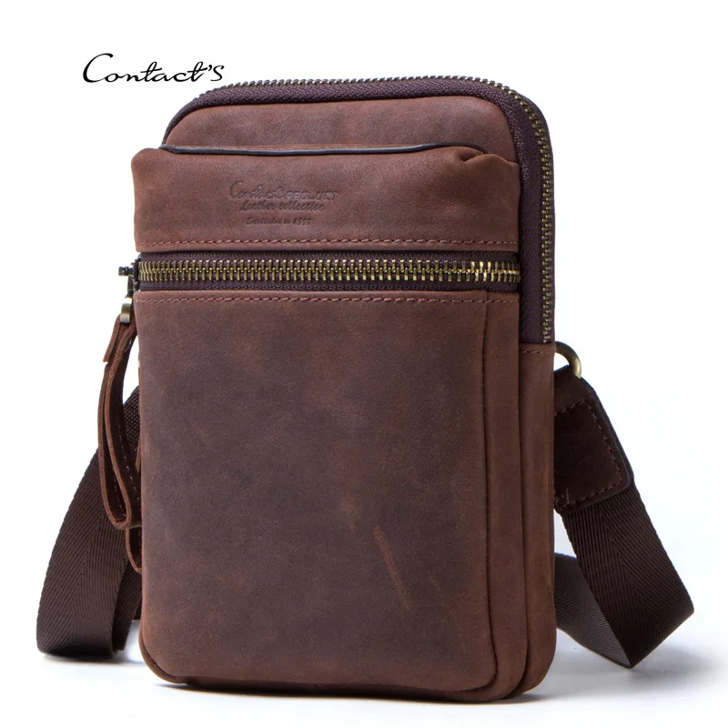Men Bag Crazy Horse Leather Messenger Waist pack Male Shoulder Fashion mini high quality male crossbody bag for 5.8&quot iPhone |