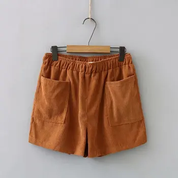 

Plus Size XL-4XL Autumn Winter Women High Waist All-match Loose Solid Soft Corduroy Casual Shorts