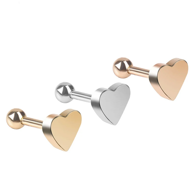 Women Heart Stud Earrings Shiny Smooth Side Simple Mini Chainless Fashion Female Earring Jewelry Accessories Girls | Украшения и