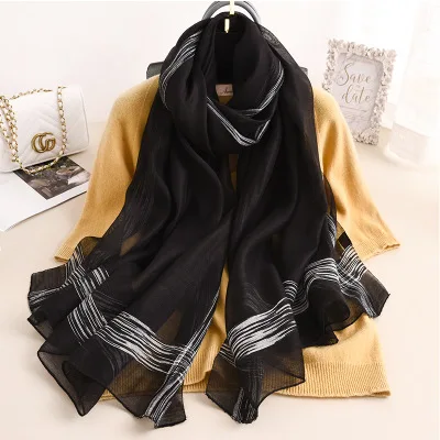S-39 black Модный Шелковый шерстяной шарф для женщин пашмины дамские шарфы шаль женские обертывания бандана шарф хиджаб принт мягкие пляжные палантины - Цвет: S-39 black