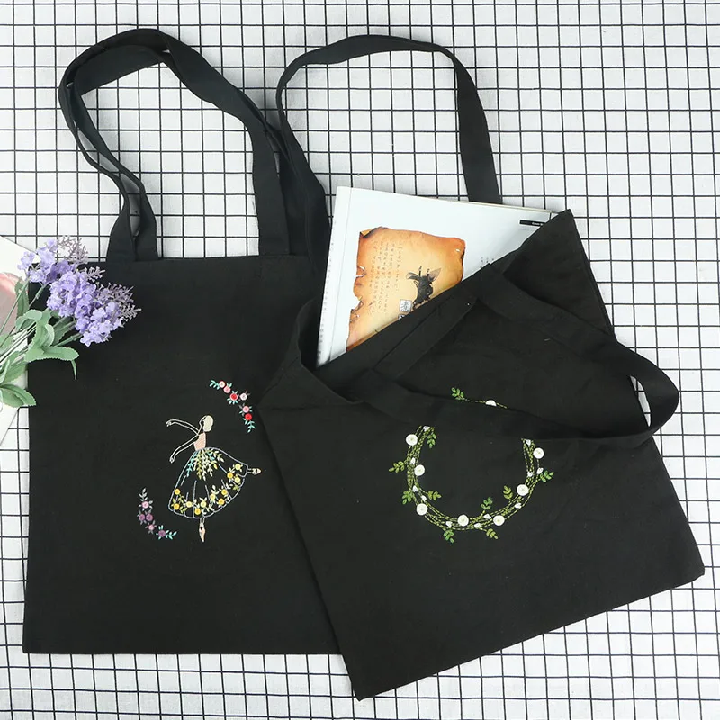 

DIY Flower Dancing Girl Embroidery Kit Handbag with Hoop Canvas Shopping Bag Needlework Cross Stitch Sewing Art Handcraft Gift