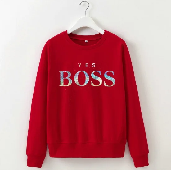 Однотонный цветной принт Boss, Женская толстовка с буквенным принтом и длинным рукавом, повседневные толстовки, Женский пуловер с круглым вырезом, топы, пальто, спортивная одежда - Цвет: sweatshirt 5