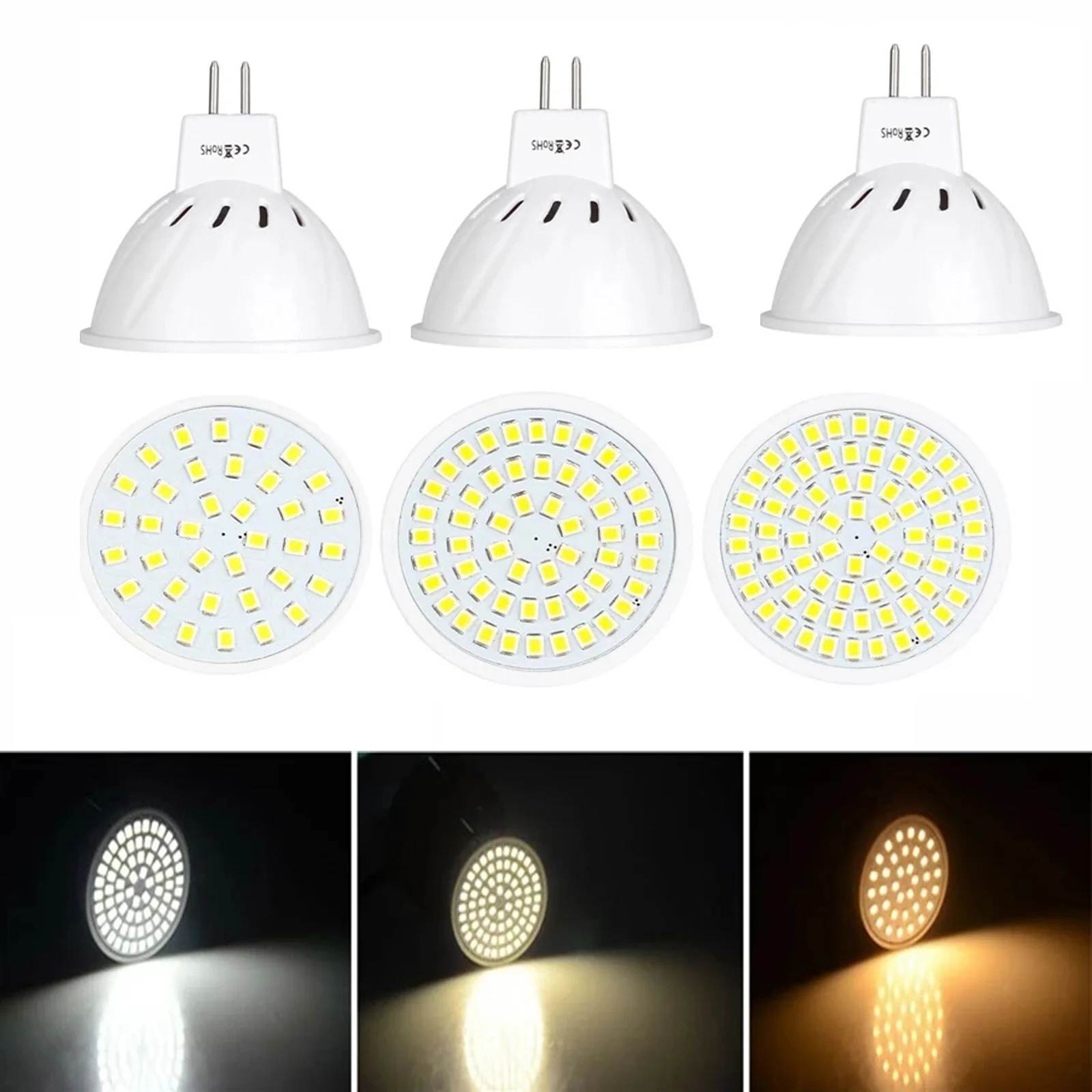 MR16 12V 24V LED Bulbs Light 220V 110V SMD 2835 Led Spotlights 3W 6W 8W 36 54 72LED Cold Warm White MR 16 LED Lamp For Home