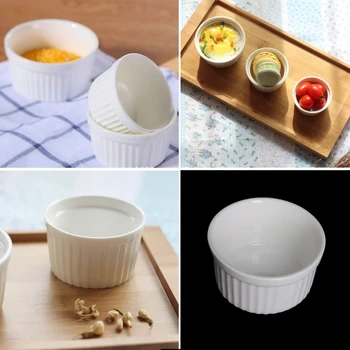 

6Pcs White Porcelain Souffle Ramekins Desserts Custard Cups Baking Tools 4oz New For Kitchen