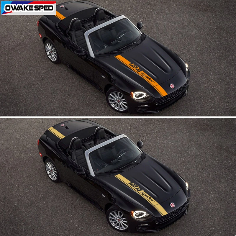 Car Hood Bonnet Sticker For-Fiat 124 Spider Racing Sport Stripes Auto Engine Cover Tail Bumper Decor Vinyl Decals Accessories (2)